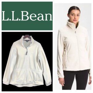 LL Bean Outdoors Large 12 14 Jacket Coat Fleece Ivory Full Zip Up